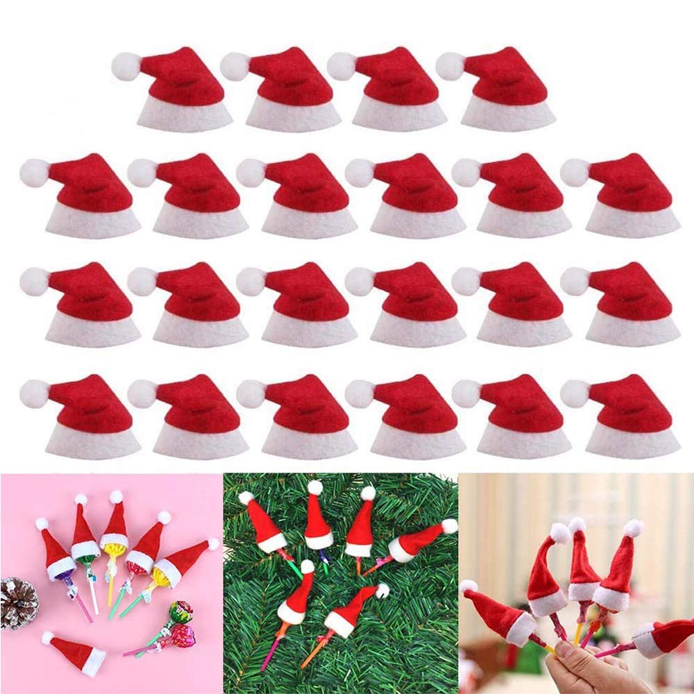 Wonka FunMove 30 Pieces Mini Christmas DIY Lollipop Candy Cover Red Santa Claus Hat For Xmas Silverware Holders, Candies Covers, Wine Bottle Decor Crafts