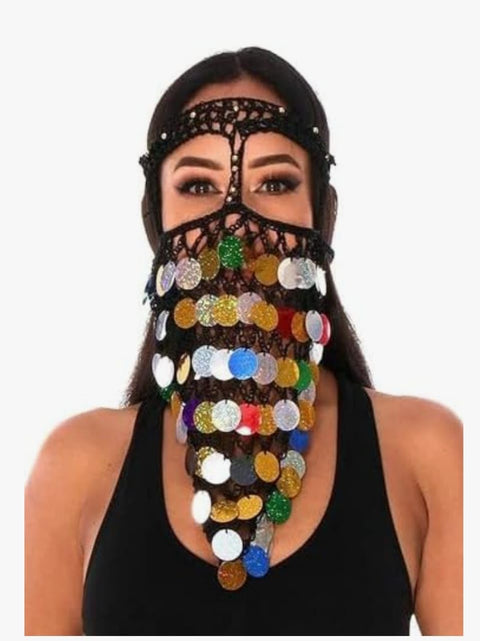 Colorful Sequins Black Lace Face Mask Costume Accessory for Party and Event