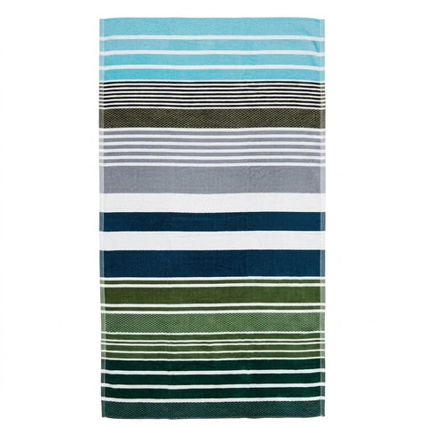 Striped Cotton Sea Bathrobe - Soft Plush Face & Highly Absorbent Terry Face 80x160cm 400g - (Green Stripe)