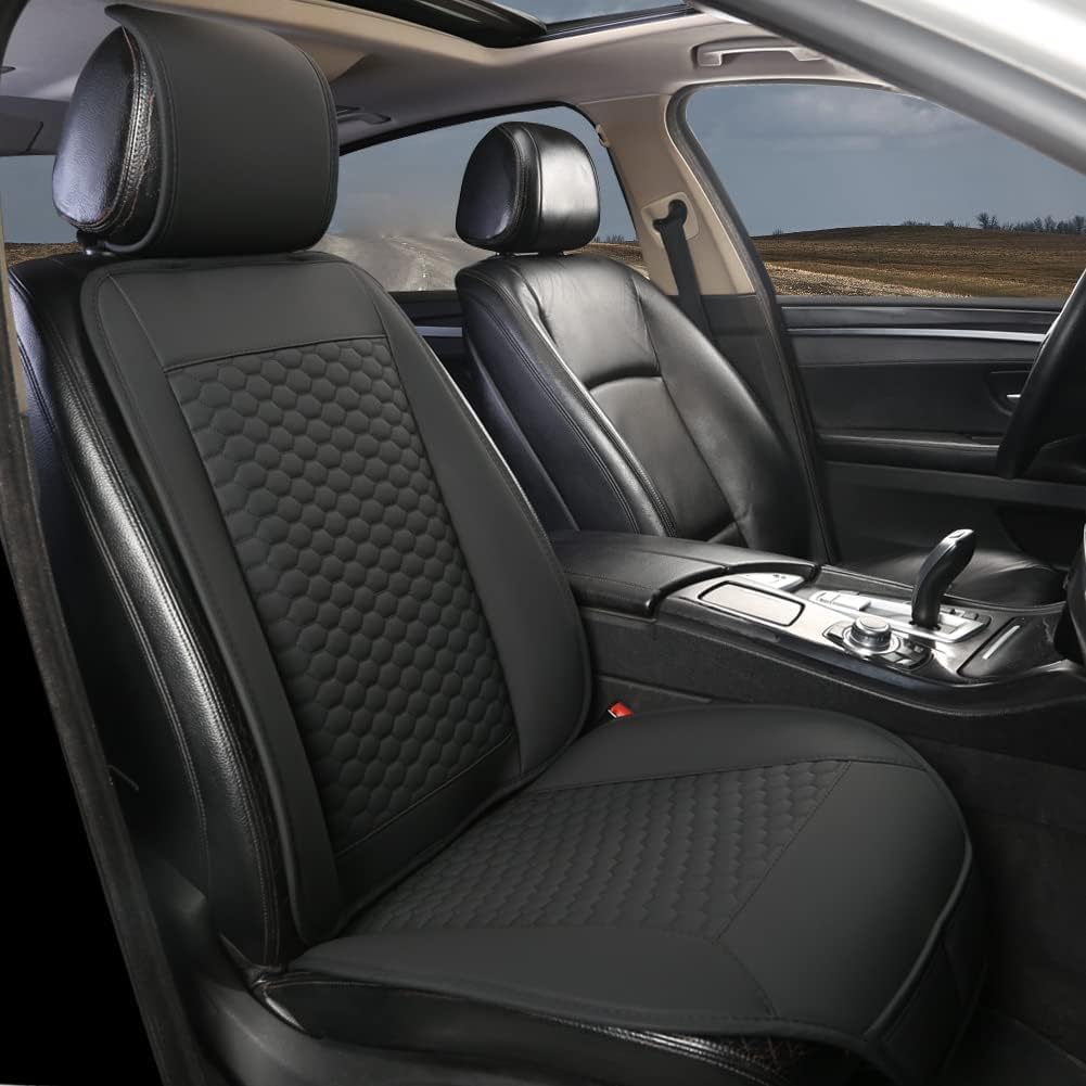 Assafco Car Seats Covers, 1 Pair Universal Sideless Driver Seat Protectors with Headrest Cover - Black