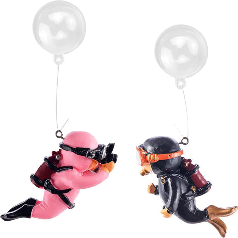 2 Pcs Fish Tank Decorations Diver Decorative Ornament Floating Pendant for Creative Fish Tank Accessories, Aquarium Decorations, Marine Landscaping (Pink+Black)