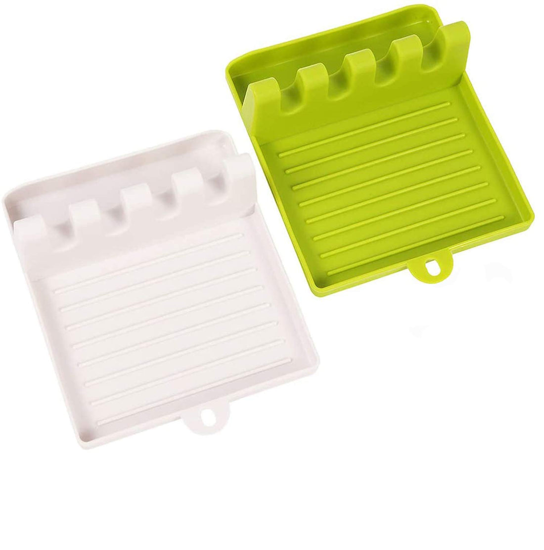 DELFINO Spoon Rest for Kitchen, 2 Pcs Food PP Material BPA-Free Silicone Utensil Rest with Drip Pad for Multiple Utensils & Spoon Holder for Stove Top for Spoons, Ladles, Tongs White & Green