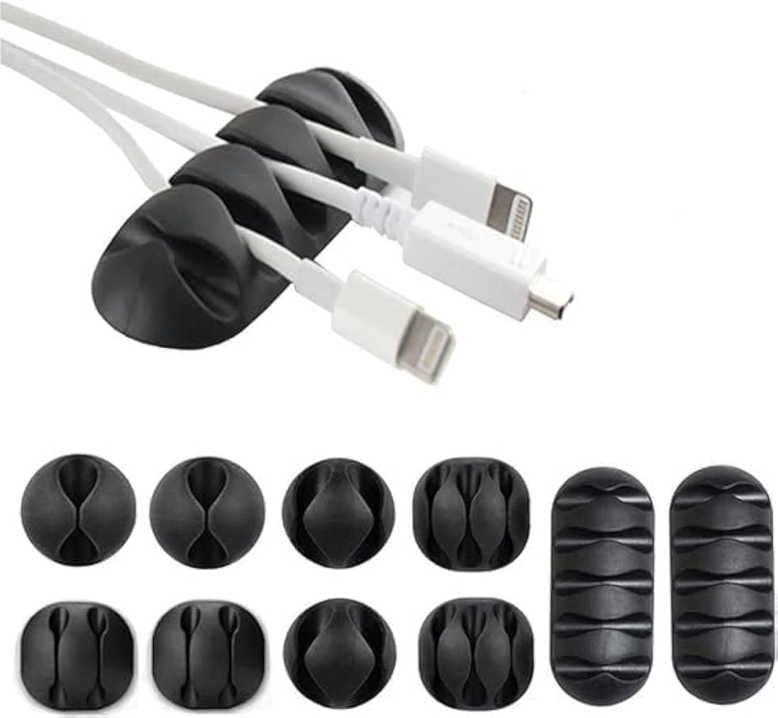 10 Pack Strong Adhesive Silicone Cable Organizer Set, Flexible Cable Management Clips and Cord Holder for Desktop, Mouse, Headphones, Earphones for Kitchen, School, Office