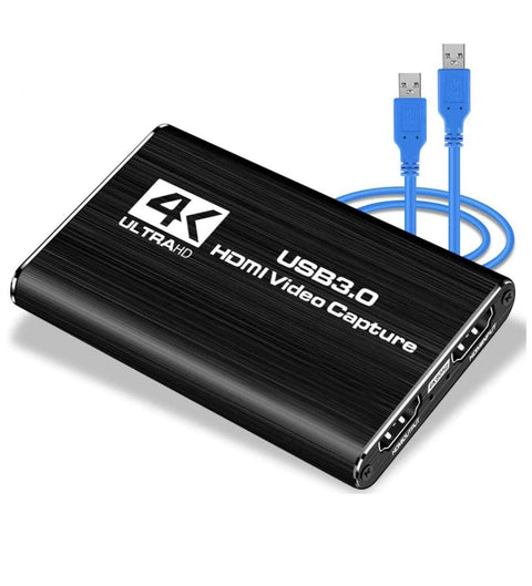 Audio Video Capture Card, HDMI USB3.0 4K 1080P 60fps Reliable Portable Video Converter for Game Streaming Live Broadcasts Video Recording(Black) (Black)