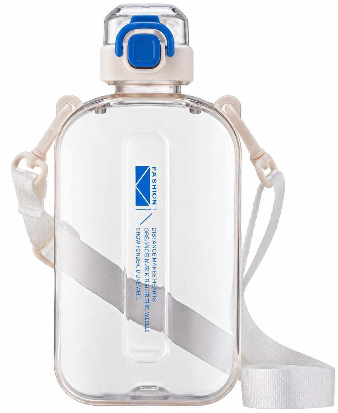 Sports Water Bottle Modern Flat Design with Convenient Carry Strap and Leak Proof Lid for Daily and Go Use (Clear)