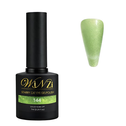Mint Green Glitter Cat Eye Gel Polish – Sparkling Magnetic Effect, Soft Pastel Green Shine, Smooth Application, Long-Lasting Wear – Shade 144