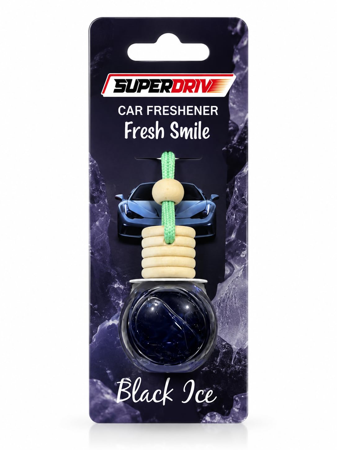 Car Air Freshener on Mirror with Fragrant oils with Wooden Diffuser Lid , Black Ice , Brown