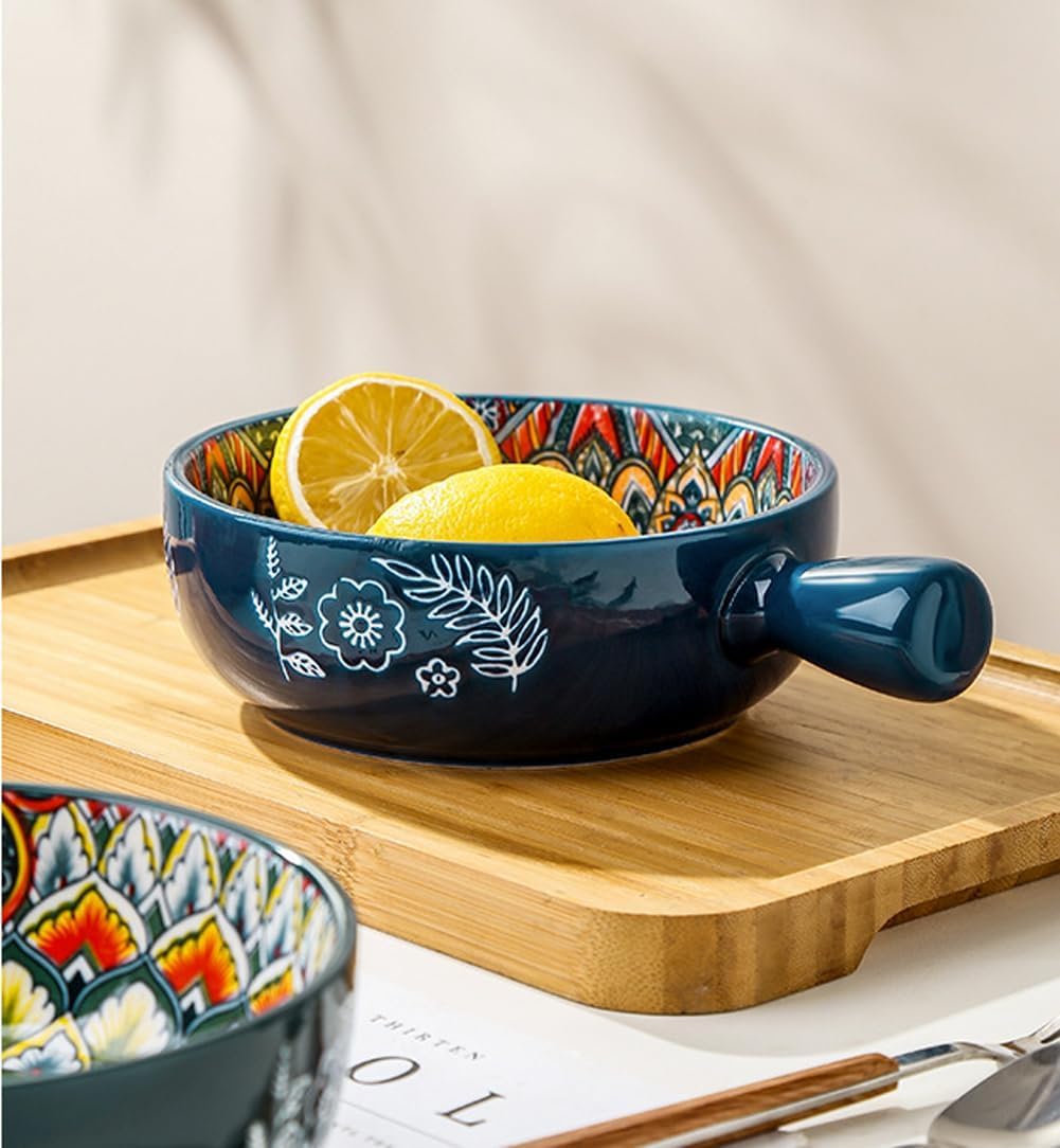 Decorative Porcelain Baking Dish with Handle Heat Resistant Ceramic Casserole Bowl Oven Safe Serving Pot for Soups Stews Pasta and Hot Meals Elegant Kitchen Serveware