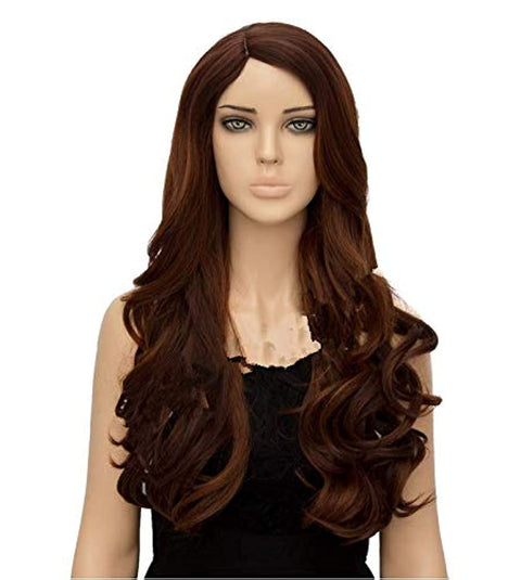 ECIF Fashion Pop Women Natural Wavy Hair Long Curly Fluffy Wig For Lady Brown Gradient Hc-D610