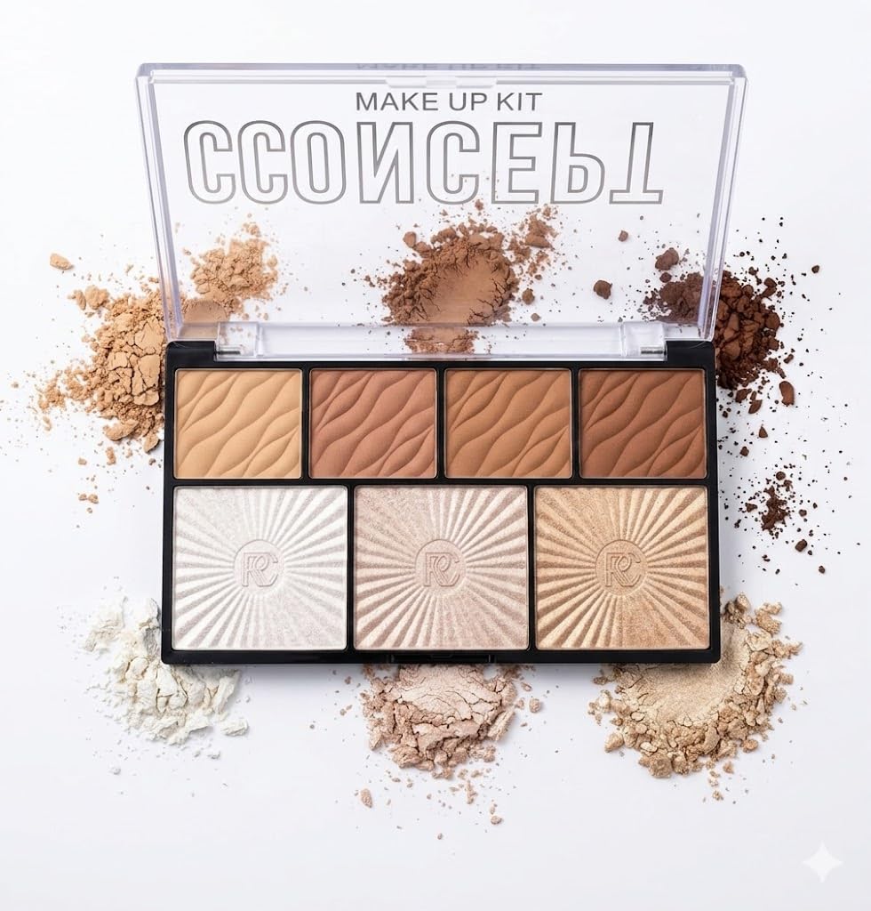 Professional 7 Colors Eyeshadow Palette, Eyeshadow + Blush + Contouring Highlight Palette Makeup Set, Matte Glitter Long Lasting Highly Pigmented Waterproof Eyeshadow-SHAPE B