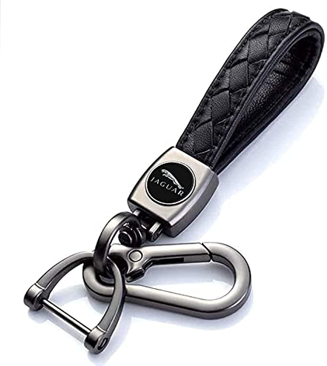 THE PACK - Genuine Leather Car Logo Keychain for JAGUAR Car, Metal Chain Keyring Styling Decoration Accessories Keyring with Logo Gift for Women and Men (Black) (JAGUAR)