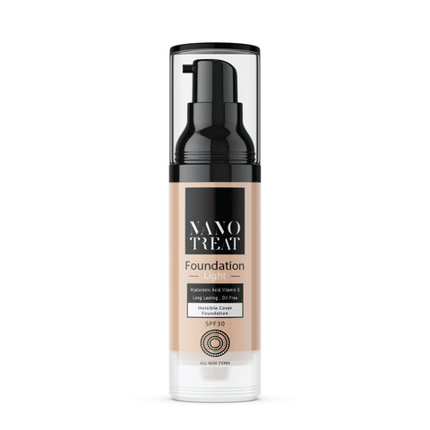 Foundation SPF 30 with Brightening Vitamin C & E, Niacinamide & Hyaluronic Acid - Waterproof - Long Lasting - Light Color -30ml
