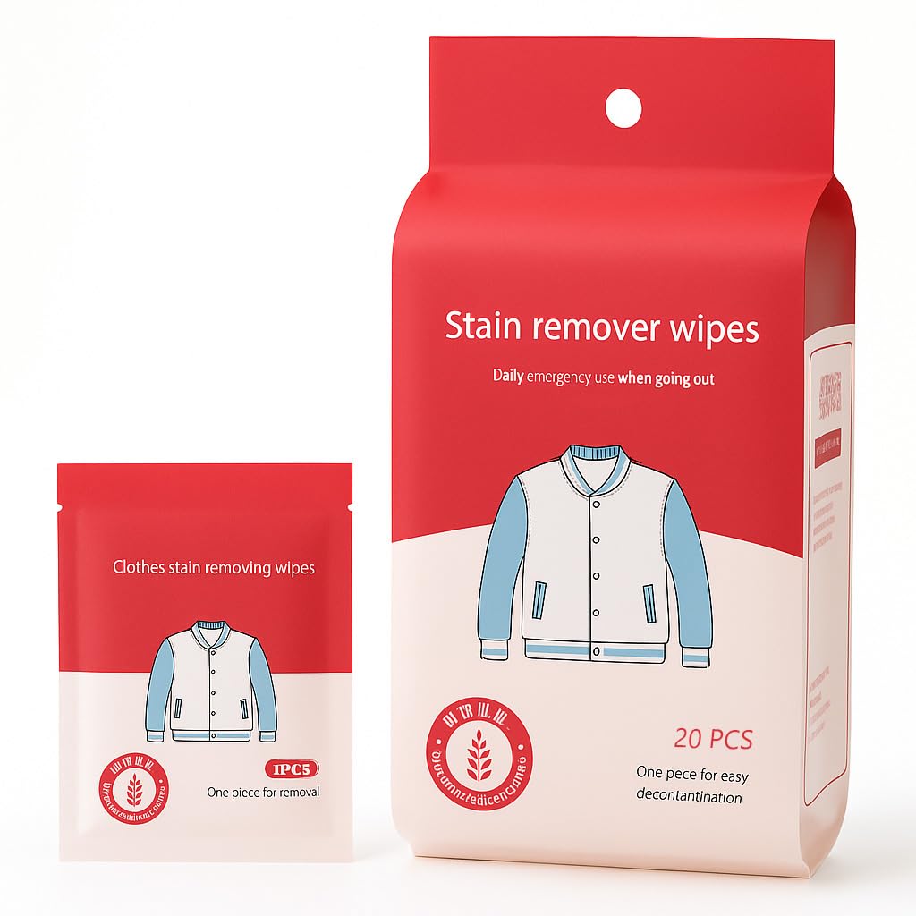 Lavender Emergency Stain Remover Wipes, Individually Wrapped, Instant Clean Coffee, Oil & Ink, Effective Formula Safe for Fabrics & Shoes, Ideal for Travel, Work, Emergencies (60 Wipes)