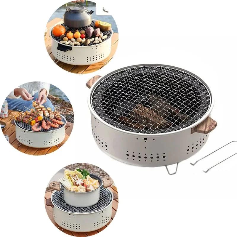 Tabletop Charcoal Grill - Small Non-Stick BBQ with Heat-Proof Handle, Great for Indoor and Outdoor Use, Perfect for Family Gatherings, Picnics, and Camping
