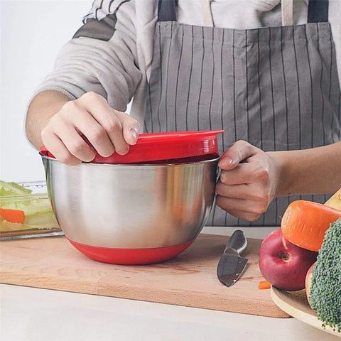 Generic Stainless Steel Mixing Bowl with Silicone Lid, Grater and Non-Slip Base, 22cm, .smk