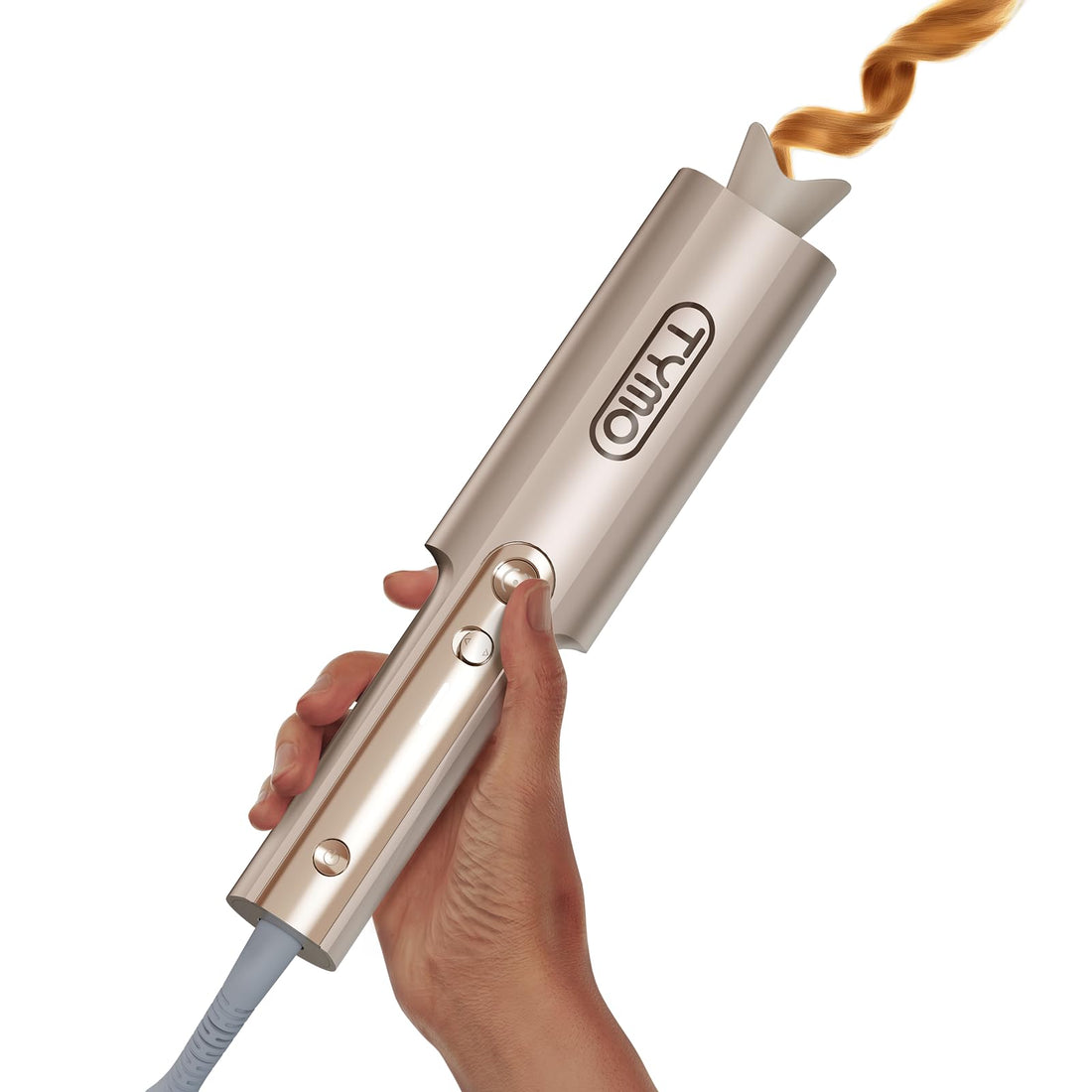 Upgraded Automatic Rotating Curling Iron - TYMO Long Barrel Curling Wand for Long Hair, Ceramic 1 Inch Hair Curler Anti-Scald, Tangle-Free, 600M Ionic, Dual Voltage for Easy Lasting Beach Waves, Gold
