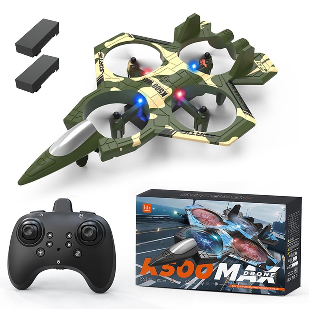 Next Store K500 Max Jet Drone, 4 Channel Remote Control Aircraft with War Fighter Design, Shockproof EPP Foam Glider with Gyroscope and Light, Outdoor Flight Toys for Kids and Beginners (Green)