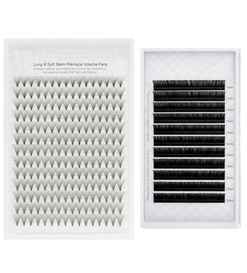 Eyelash Extensions Set Premade Volume Fans 20D 10mm & Individual Classic Lashes 0.07C 12mm Hair by Hair, Soft Lightweight Natural and Full Volume Lash Extensions for Salon and Home Use
