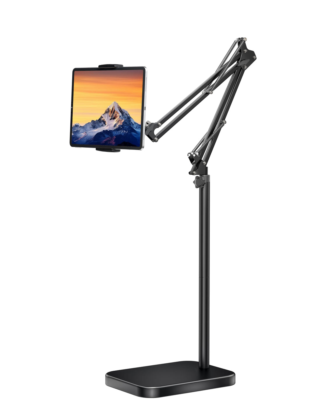 Tablet Floor Stand with 11lb Heavy Weight Base, Adjustable Height Stretch Arm iPad Stand with Stable Base, Compatible iPad Mini Air Pro 9.7-12.9, Galaxy Tab, Kindle, Switch, Cell Phones 4.7''-13''