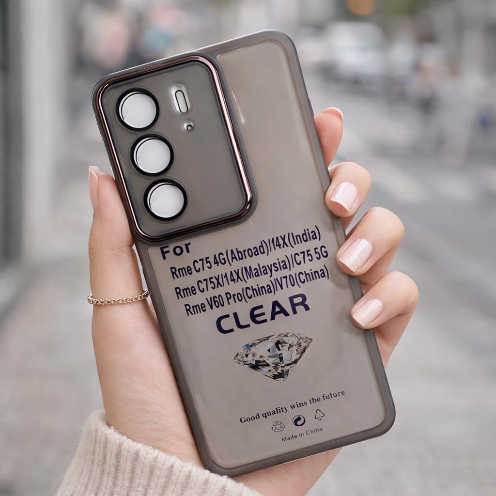 Transparent TPU Case for Realme C75 4G / C75 5G / 14X with Enhanced Camera Lens Protection, Slim Shockproof Phone Cover (Black)