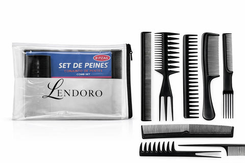 LENDORO - Hair Comb Set, 8 Pieces, Plastic, Styling Combs for All Hair Types (Random Color)