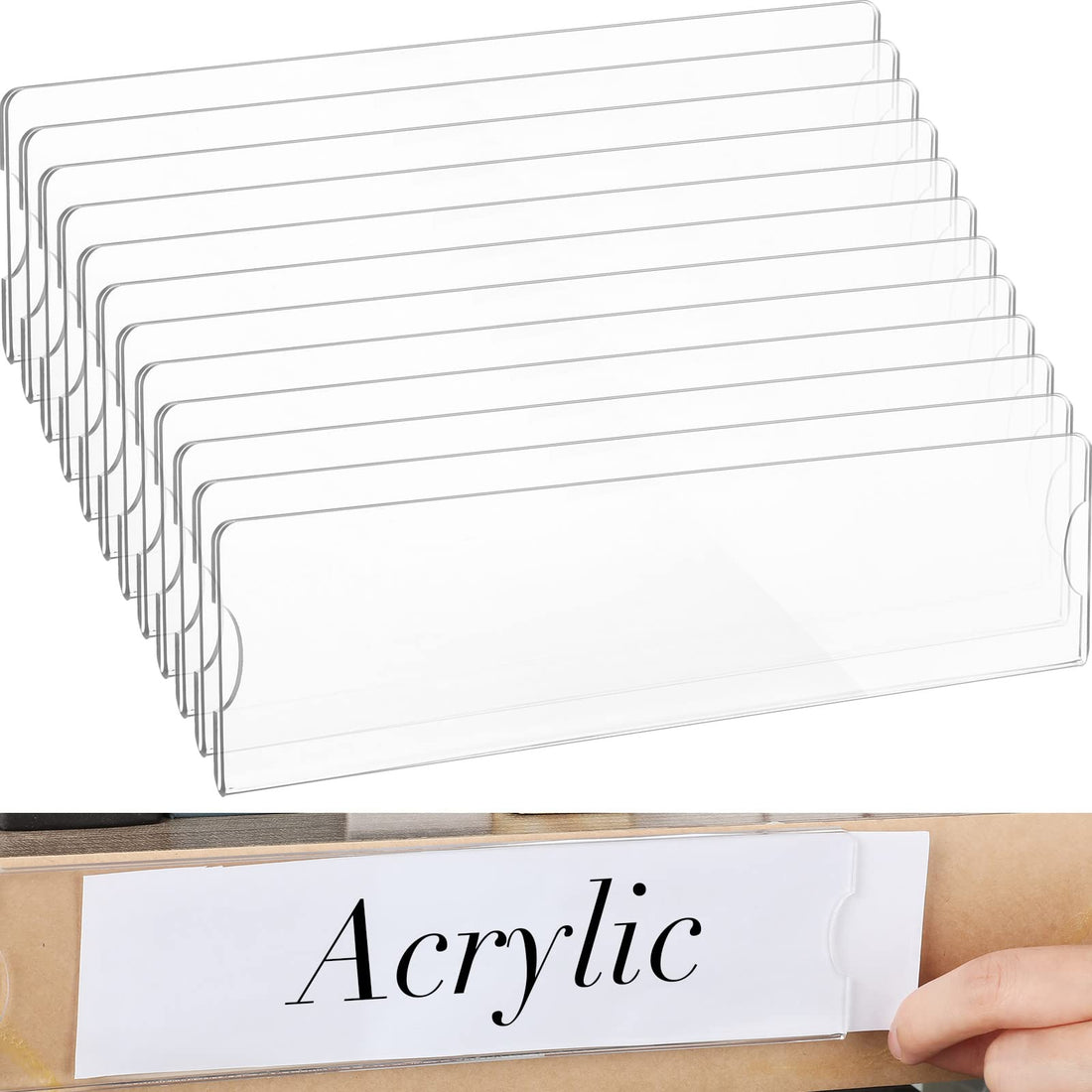 BEST MEDIA 15 Pack Wall Mount Name Plate Holders, 20x5 CM Clear Acrylic Sign Frames with Adhesive Tape, Self-Stick Horizontal Nameplates for Office Doors, Businesses, and Homes