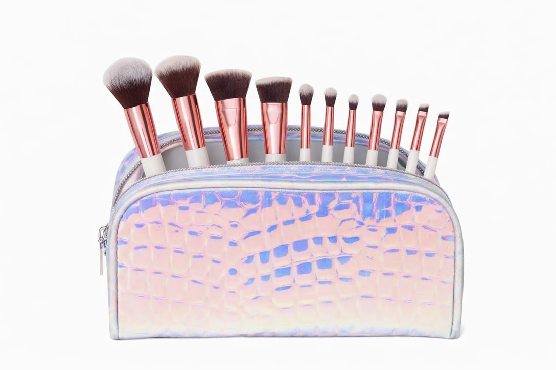 Crystal Quartz Makeup Brush Set with Cosmetic Bag, 12 Pieces Soft Face and Eye Brushes, Professional Makeup Tools Kit for Foundation, Powder, Blush, Eyeshadow and Blending, Travel Friendly Set