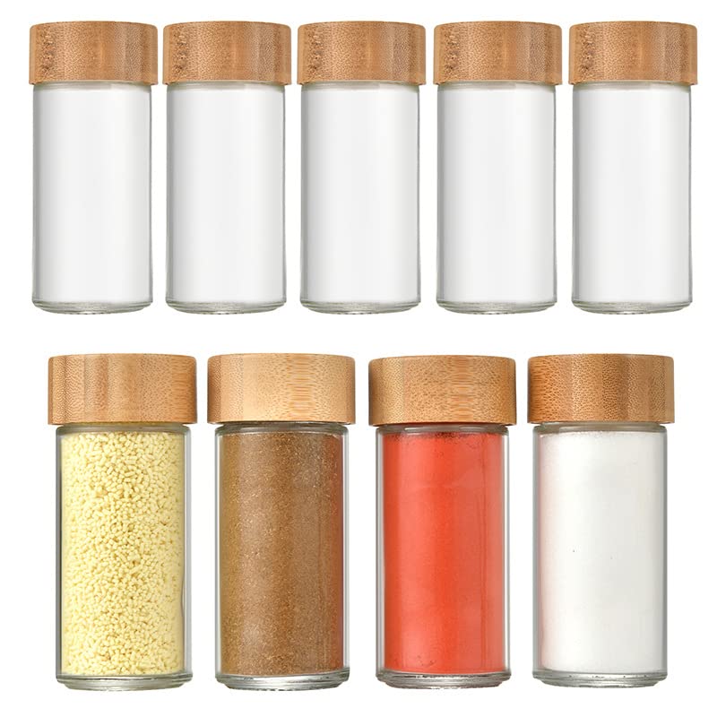 Next Store 12 Piece Glass Spice Set with Wooden Lid with Ready and Empty Labels and Write Pen, 200ml Jars for Each Spice, Practical and Elegant Kitchen Organization