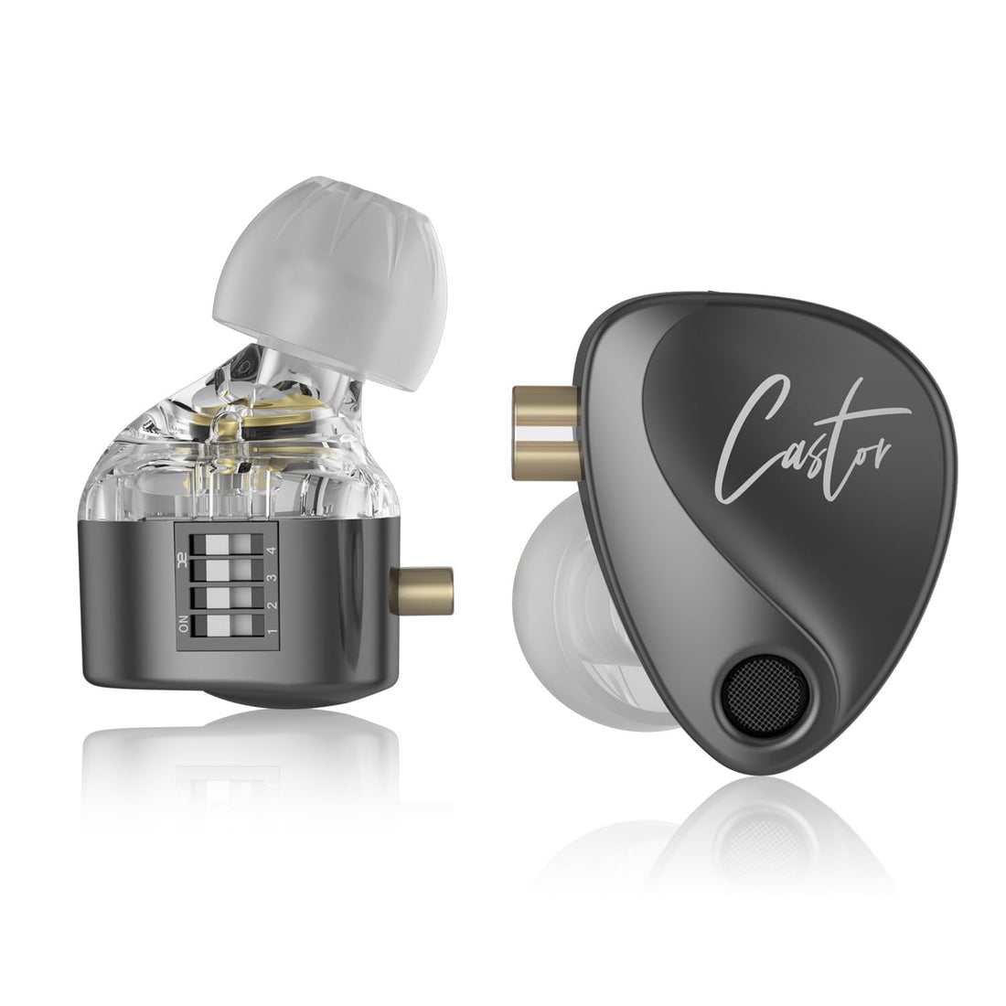 KZ Castor in ear Monitor, Harman Bass Edition IEM with Dual Dynamic Drivers, Tunable Sound Wired Headphones Gaming Earbuds with 4-Level Adjusting Switch, Noise-isolating (Heavy Bass Version, With Mic)