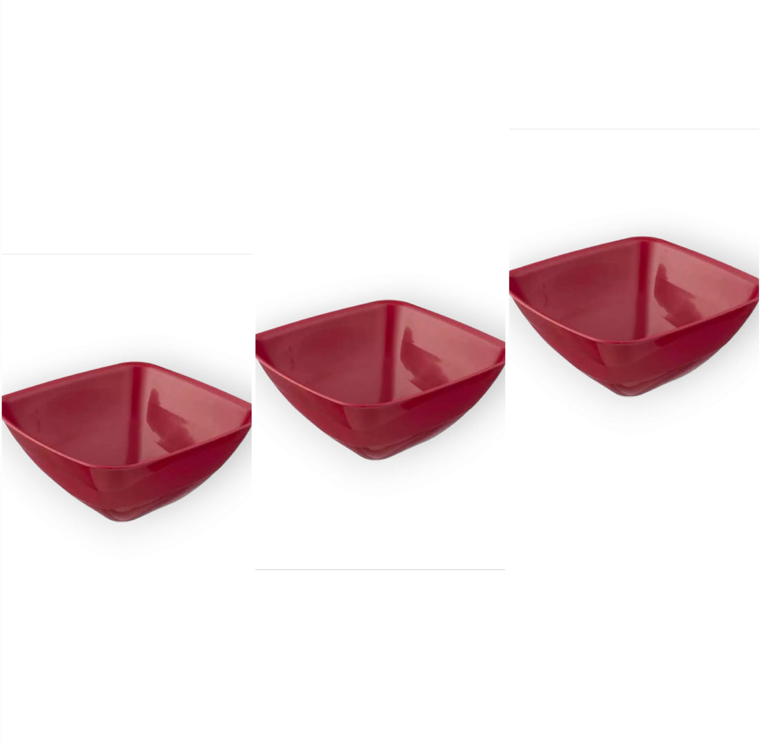 Plastic Mini Square Bowl 0.5 L Dark Red, (3pcs)