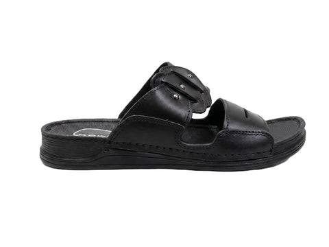 Qian KYAN 111 "Elegance Care" Slipper - Men's Flip Flops 100% Genuine Leather Medical Toe - Comfortable Flexible PU Sole for Foot and Back - [Black/Brown]