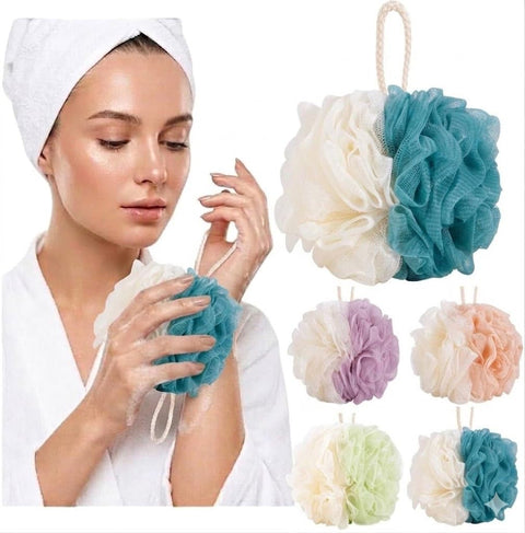 Bath Pouf Exfoliating Scrunchy Loofah Scrubber Shower Puff Long Shower Sponge Bath Loofah Sponge Net Girl Mesh-1pc (Multicolor)