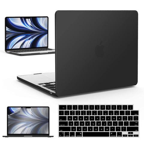 IBENZER Compatible with 2025 2024 2023 MacBook Air 15 inch Case M4 A3241 M3 A3114 M2 A2941, Hardshell Case&Keyboard Cover&Screen Film for Mac Air 15" Retina Display Touch ID, Black, AT15-BK+2