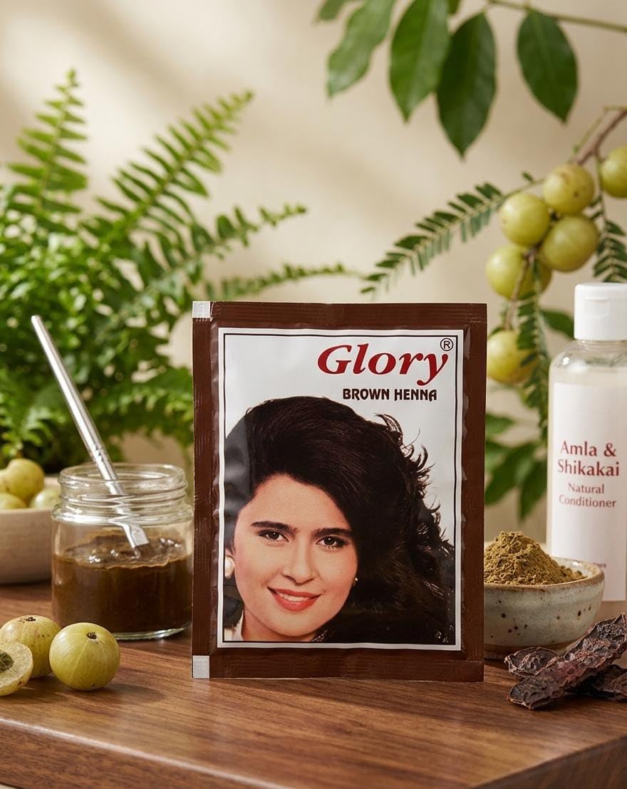 Glory Henna Natural Hair Dye Ammonia Free Amla & Shikakai Gray Coverage Multi Color 10g (1, Brown)