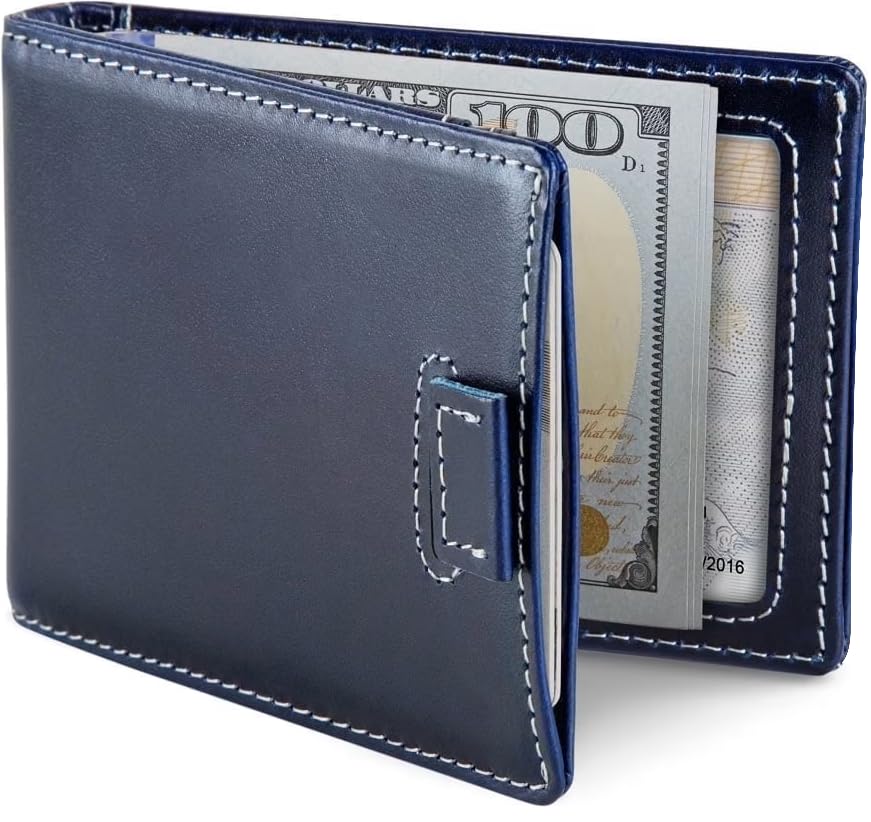 Di Pelle™ Handmade Leather Slim Card Holder Wallet for Men & Women – Minimalist Design, 5 Slots, No Cash Compartment, Premium Packaging, Handcrafted in Egypt (Blue)