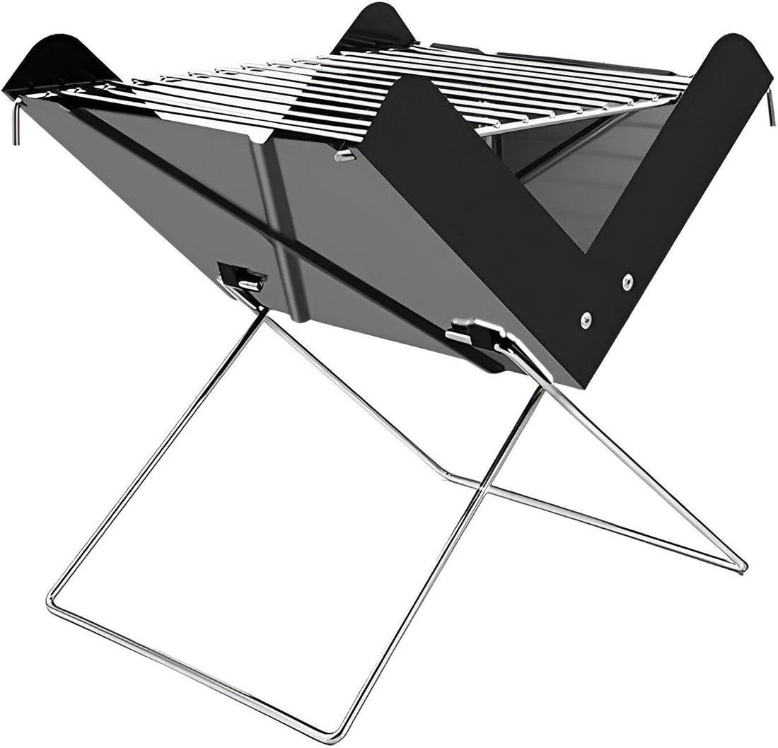 Foldable Outdoor BBQ Grill - Durable charcoal grill with heat-resistant steel, perfect for camping trips, 27x30x6 cm, quick assembly and compact storage.