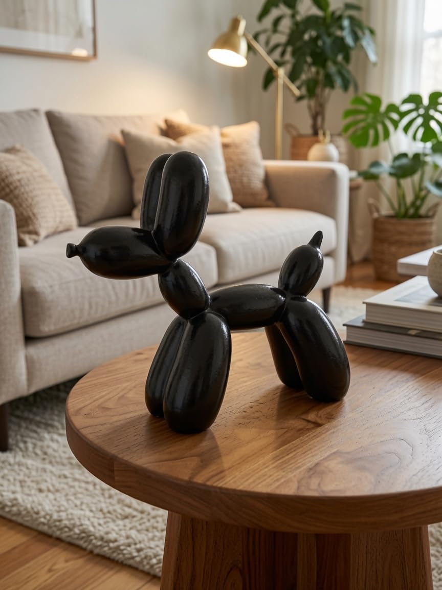 Balloon Dog Statue, Black Glitter Leather Texture, Modern Home Decor, Office Bedroom Art