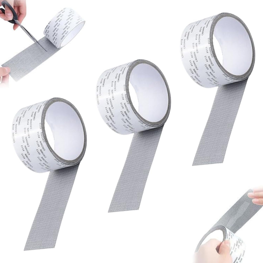 3 Roll New Strong Adhesive Screen Repair Tape, Screen Repair Kit Window Screen Repair Tape, Fiberglass Screen Tape Mesh Repair Suitable (5cm x 200cm) for mesh Doors and Windows Gray
