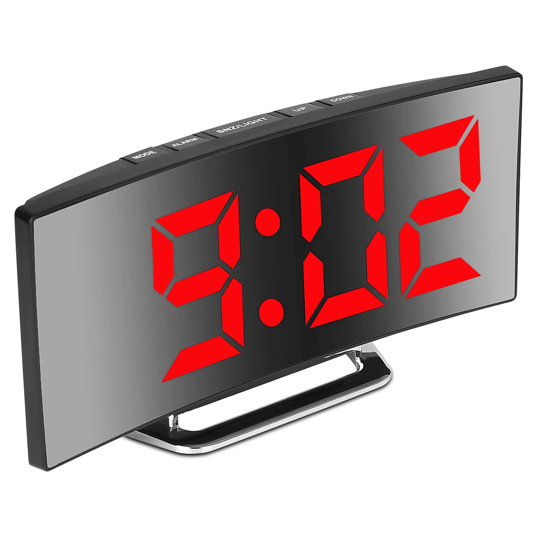 Derkiewn Digital Alarm Clock, Large 7 Inch LED Mirrored Display, 2 Kinds of Brightness, 12/24 Hours, Temperature, Date, Snooze, USB Power Supply, Memory Function