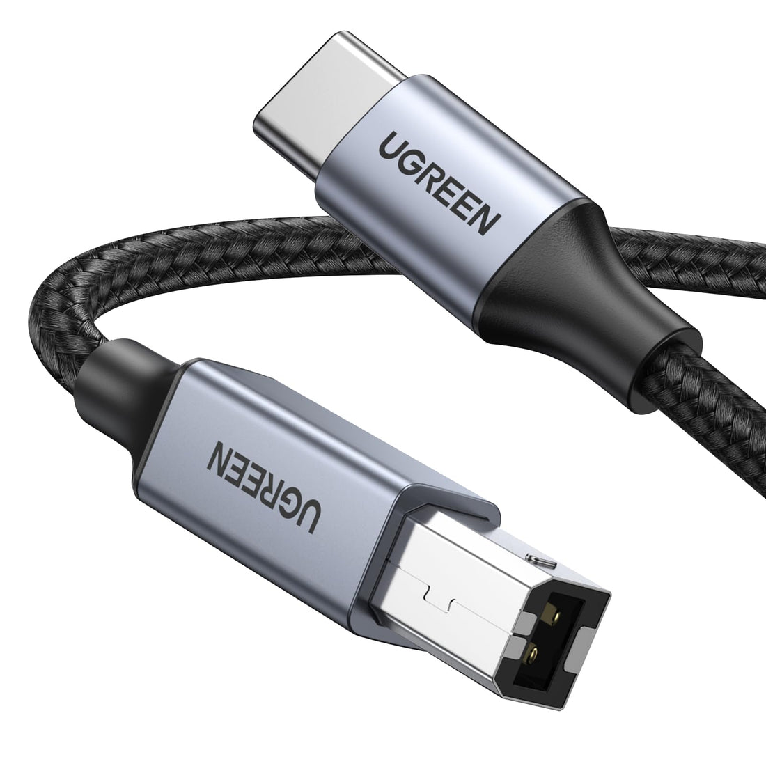 UGREEN USB B to USB C Printer Cable, Type B 2.0 Braided Data Lead for HP/Epson/Canon Printer, Scanner, Compatible with MacBook Pro, iMac, XPS, Acer, ASUS Laptops (1M)
