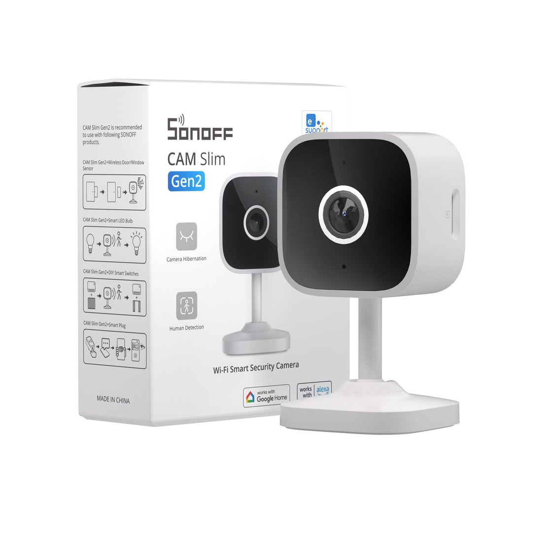 SONOFF Indoor Home Security Camera With Human And Motion Detection, Pet Camera, Baby Monitor With Audio& Video, 1080P, Night Vision, Work With Alexa& Google Home, CAM Slim Gen2