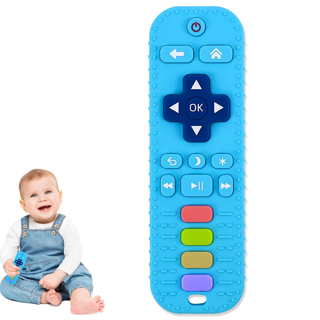 Baby Teething Toys, Silicone Remote Control Shape Teethers Chew Toys for Babies 0-24 Months (Blue)