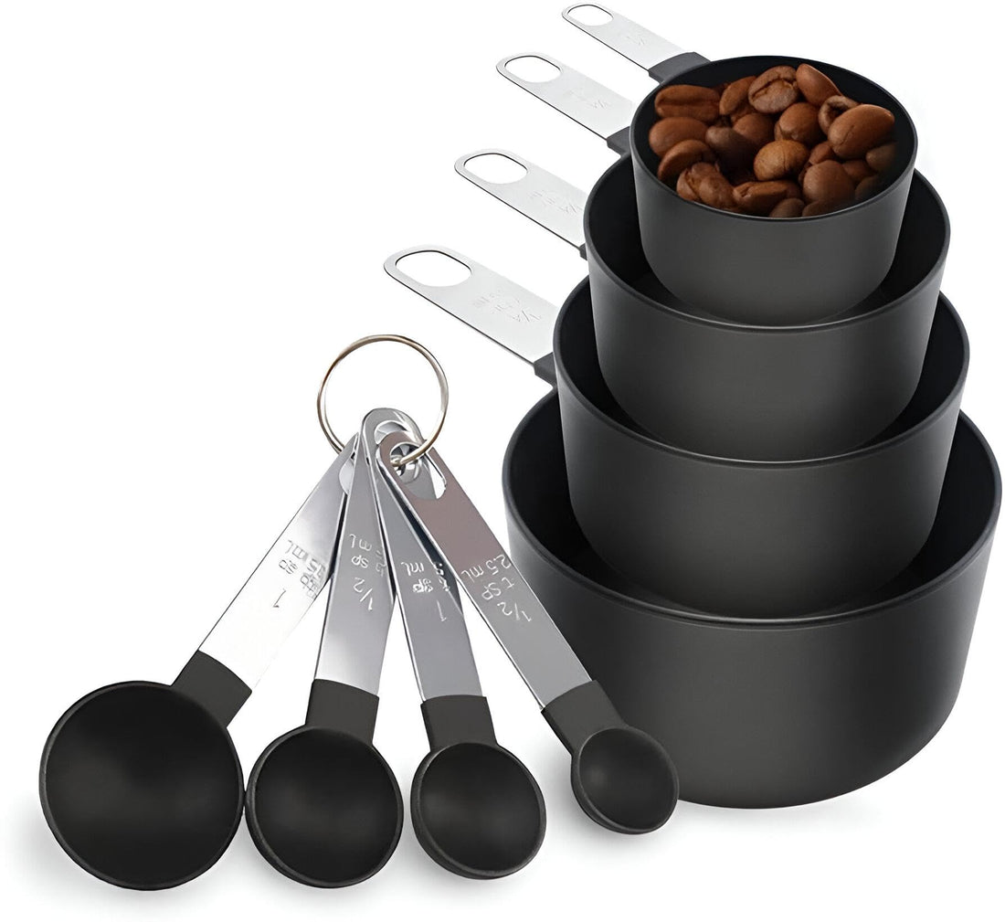 Measuring Spoons - Set of 8 Plastic and Stainless Steel Cups for Accurate Measurements of Liquids and Solids in Your Kitchen