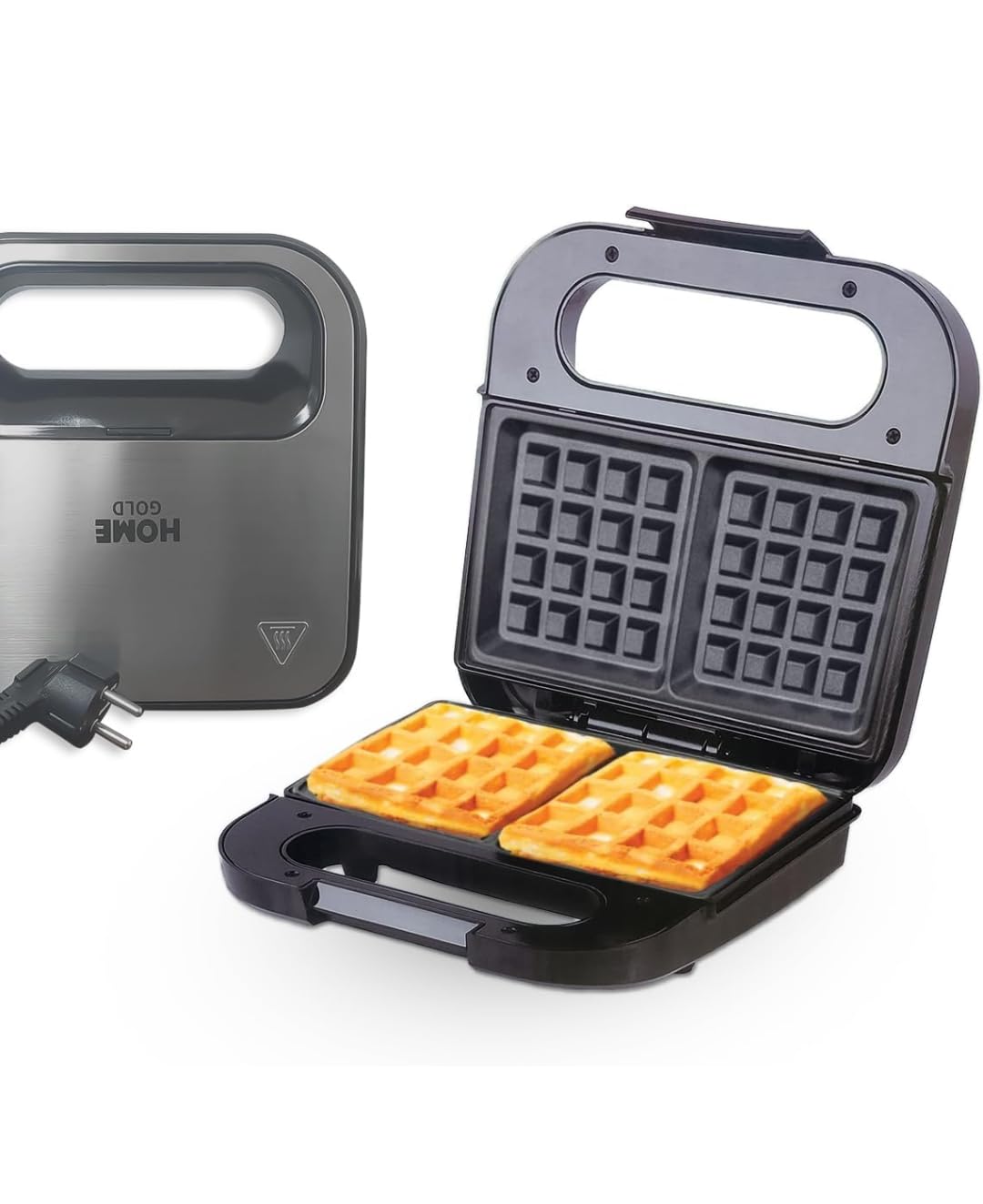 Home Gold Waffle Maker, Non-Stick Coating, 800W High Power, LED Indicator, Double Sided Heating, Easy to Clean, Compact Vertical Storage, 2023-9