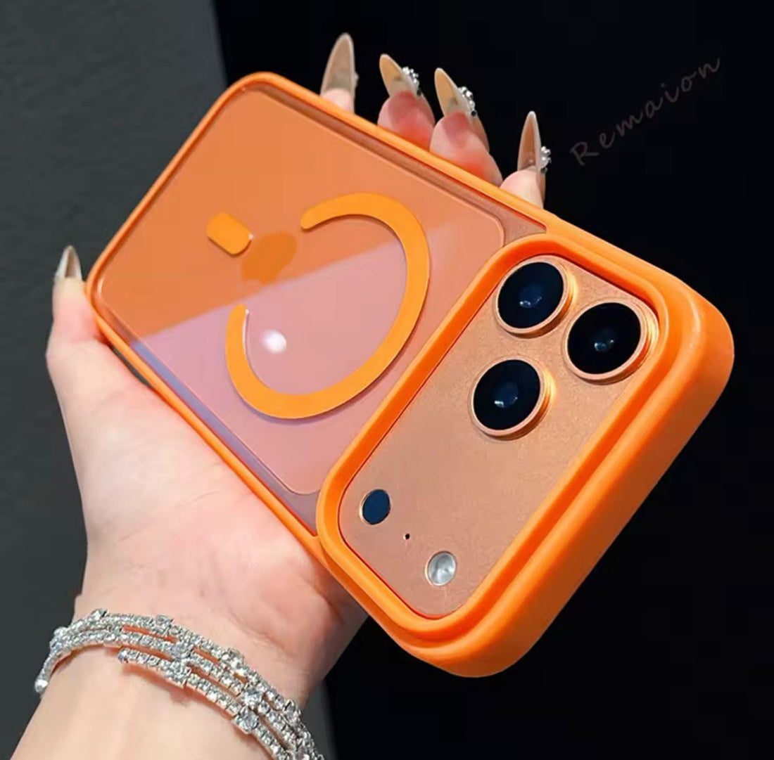 Fekra Magnetic Case for iPhone 17 Pro Max Compatible with MagSafe, Shockproof Phone Bumper Cover, Solid Color Matte TPU Frame, Anti-Scratch Clear Back (Orange, iPhone 17 Pro Max)