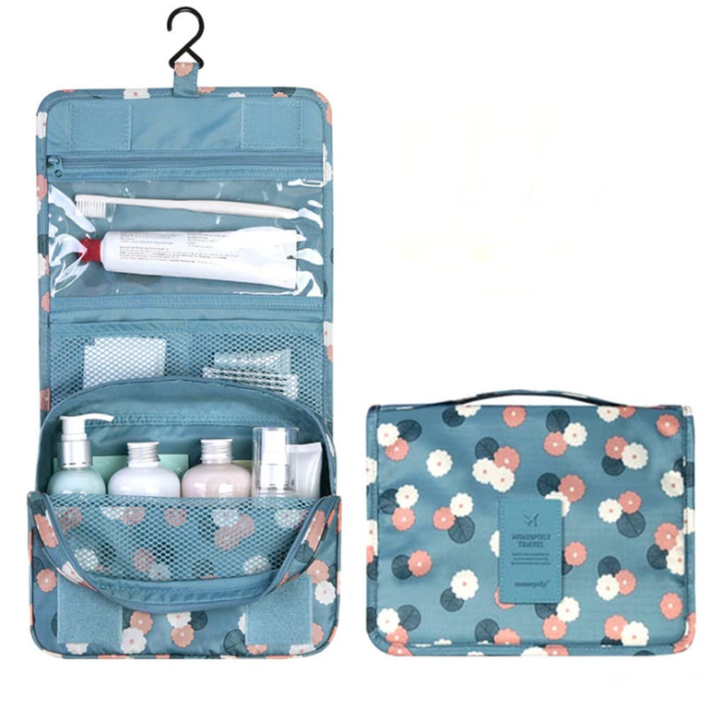eWINNER Portable Waterproof Cosmetic Makeup Toiletry Travel Hanging Organizer Storage Bag Pouch - Flower Gray, Grey