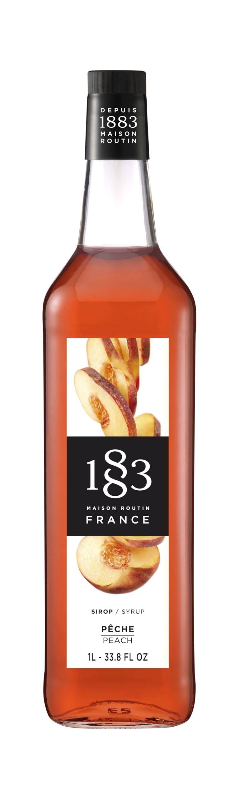1883 MAISON ROUTIN FRANCE, Peach Syrup, Glass Bottle, 1 Liter, Made in France