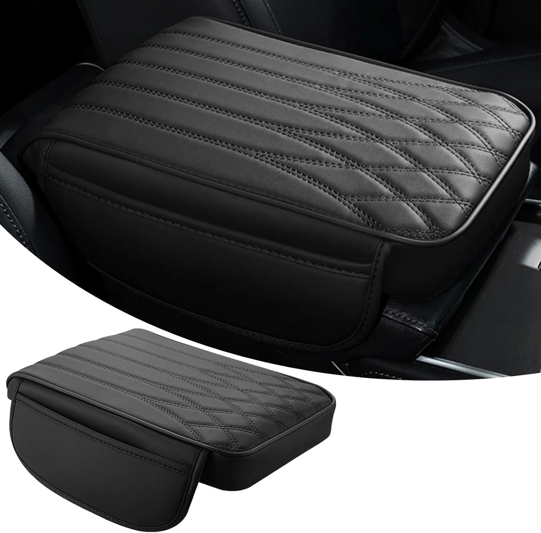 Makeover 1 PC Car Armrest Cover, Leather Center Console Protector with Pocket, Automotive Decoration,for Most Cars, Trucks, SUVs (Black)