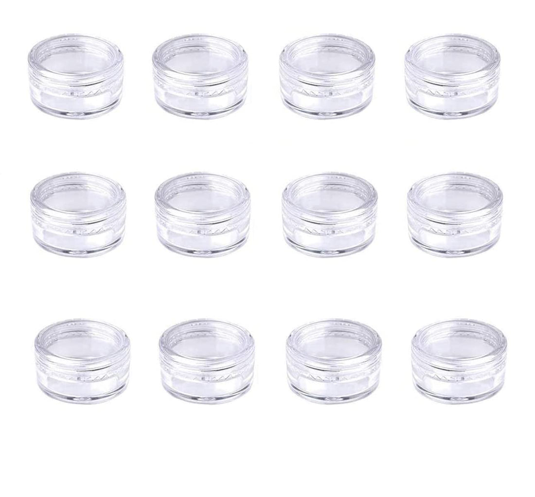 Empty Plastic Cosmetic Jars Travel Sample Jars 12 Pieces Small Light Round Empty Cosmetic Containers with Plastic Cream, Lip Balm, Sample (5 g/5 ml)