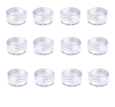 Empty Plastic Cosmetic Jars Travel Sample Jars 12 Pieces Small Light Round Empty Cosmetic Containers with Plastic Cream, Lip Balm, Sample (5 g/5 ml)